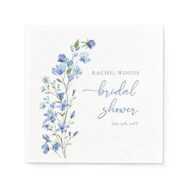 Elegant Wildflower Dusty Blue Bridal Shower Napkins