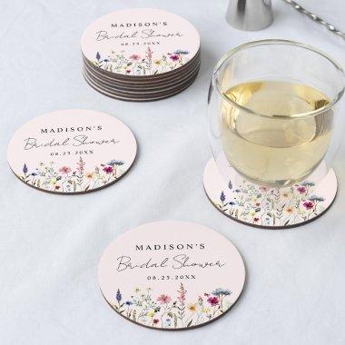 Elegant Wildflower Meadow Blush Pink  Round Paper Coaster