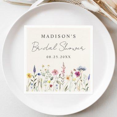Elegant Wildflower Meadow Cream Bridal Shower Napkins