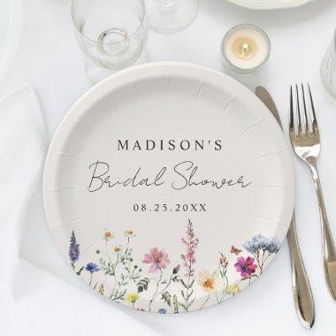 Elegant Wildflower Meadow Cream Bridal Shower Paper Plates