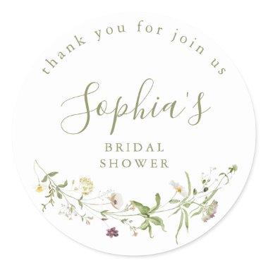 Elegant Wildflower Rustic Boho Bridal Shower Classic Round Sticker