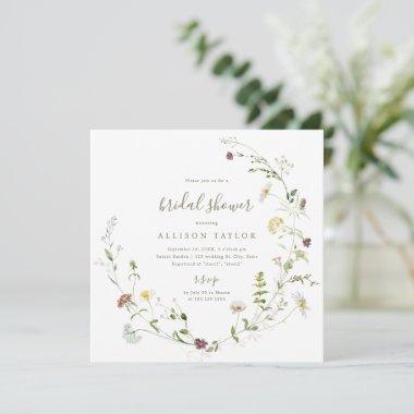 Elegant Wildflower Rustic Boho Bridal Shower Invitations