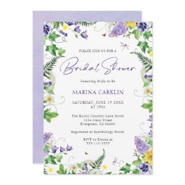 Elegant Wildflower Watercolor Bridal Shower Invitations