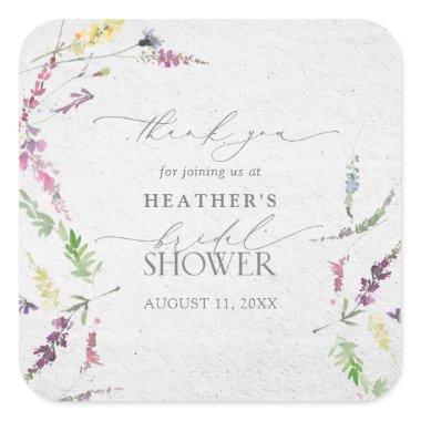 Elegant Wildflower Watercolor Floral Bridal Shower Square Sticker