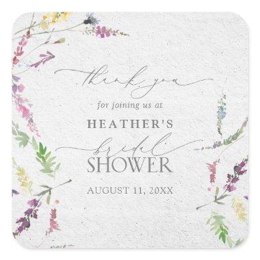 Elegant Wildflower Watercolor Floral Bridal Shower Square Sticker