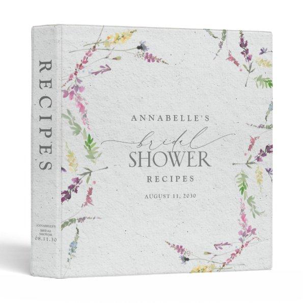 Elegant Wildflower Watercolor Floral Shower 3 Ring Binder