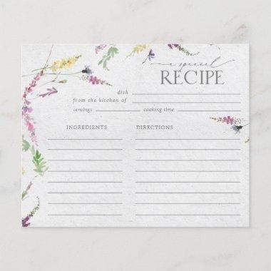 Elegant Wildflower Watercolor Shower Recipe Invitations