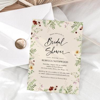 Elegant Wildflowers Greenery Bridal Shower Invitations