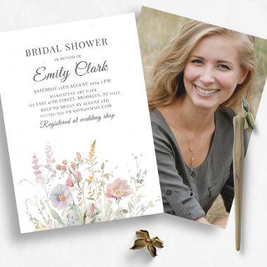 Elegant Wildflowers Watercolor Bridal Shower Photo Invitations