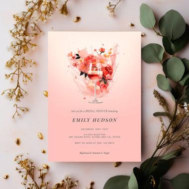 Elegant Wine & Flowers Bridal Shower Invitations