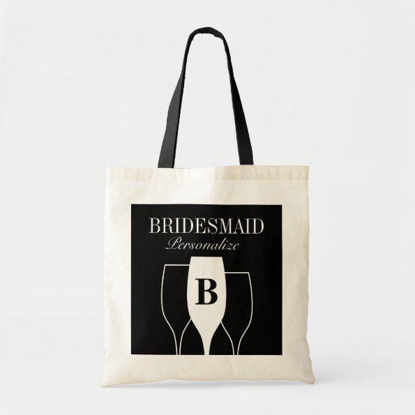 Elegant wine glass monogram wedding tote bags