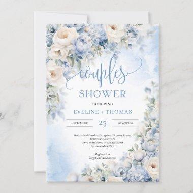 Elegant winter dusty blue and ivory couples shower Invitations