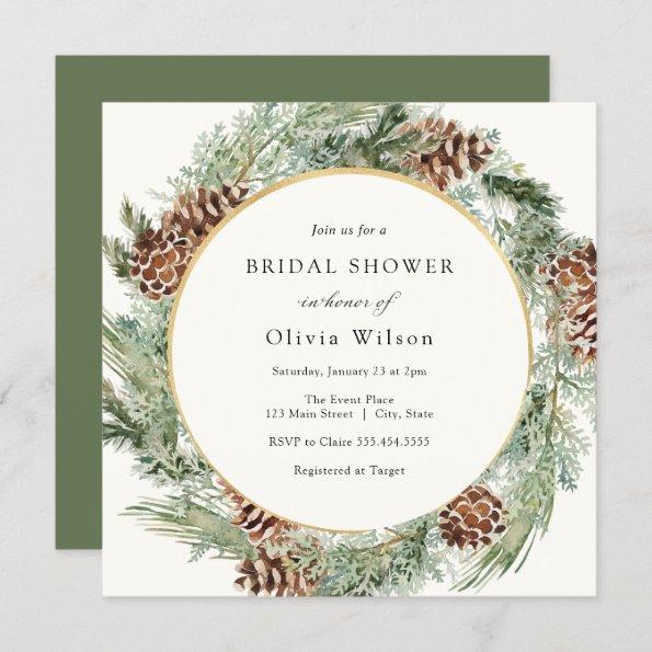Elegant Winter Evergreen Bridal Shower Invitations