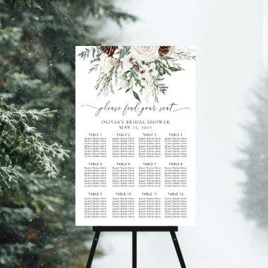 Elegant winter evergreen wedding seating chart foam board