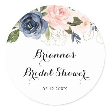 Elegant Winter Floral Bridal Shower Favor Classic Round Sticker