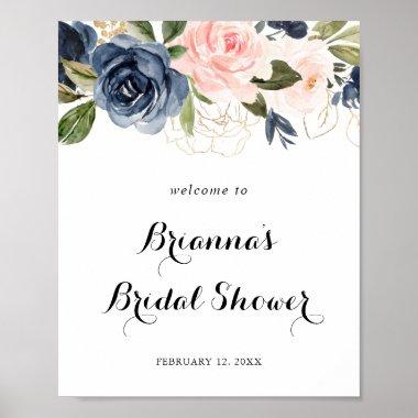 Elegant Winter Floral Bridal Shower Welcome Poster