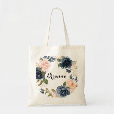 Elegant Winter Floral Calligraphy Bridesmaid Tote Bag