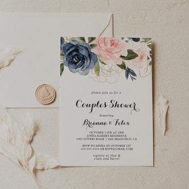 Elegant Winter Floral Calligraphy Couples Shower Invitations