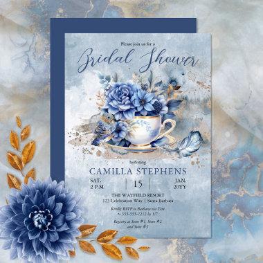 Elegant Winter Floral Teacup Bridal Shower Invitations