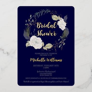 Elegant Winter Floral Wreath  Foil