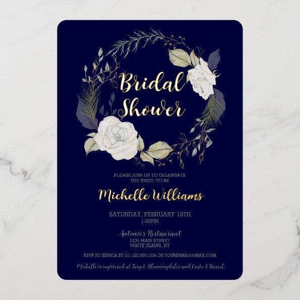 Elegant Winter Floral Wreath  Foil