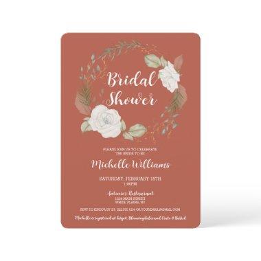 Elegant Winter Floral Wreath Bridal Shower Invitations