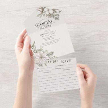 Elegant Winter Greenery Bridal Shower & Recipe All In One Invitations