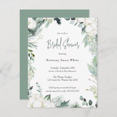 Elegant Winter Greenery Cotton Eucalyptus Bridal Invitations