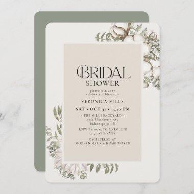 Elegant Winter Greenery Floral Bridal Shower Invitations