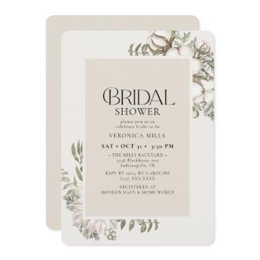 Elegant Winter Greenery Floral Ivory Bridal Shower Invitations