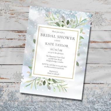 Elegant Winter Snowflakes Greenery Bridal Shower Invitations