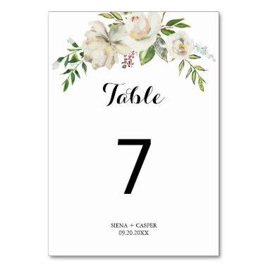 Elegant Winter White Peony Wedding Table Number