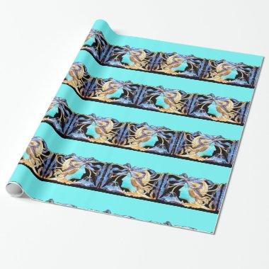 ELEGANT WOMAN BEAUTY JEWEL /LADY,BLUE BOW,FLOWERS WRAPPING PAPER