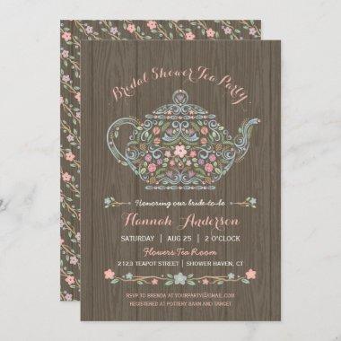Elegant Woodland Teapot Bridal Shower Invitations