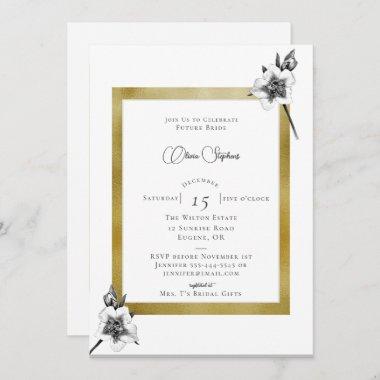 Elegant Xmas Roses Gold Christmas Bridal Shower Invitations