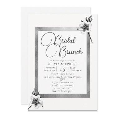 Elegant Xmas Roses Silver Christmas Bridal Brunch Invitations