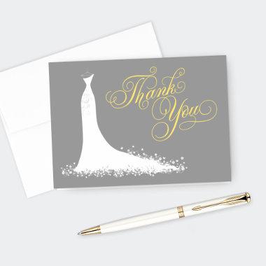 Elegant Yellow and Gray Wedding Gown Bridal Shower Thank You Invitations