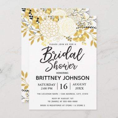 Elegant Yellow Black Floral Design Bridal Shower Invitations