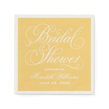 Elegant Yellow Calligraphy Wedding Bridal Shower Paper Napkins