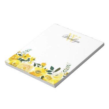 Elegant Yellow Garden Floral Monogrammed Notepad