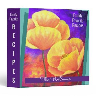 Elegant Yellow Poppy Name Floral Family Recipes 3 Ring Binder
