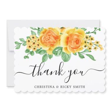 Elegant Yellow Rose Bouquet Flowers Wedding Thank You Invitations