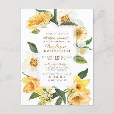 Elegant Yellow Spring Daisies Floral Bridal Shower Invitation PostInvitations