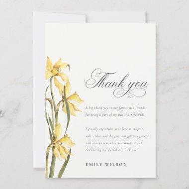 Elegant Yellow Watercolor Daffodil Bridal Shower Thank You Invitations
