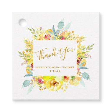 Elegant Yellow Watercolor Floral Bridal Shower Favor Tags