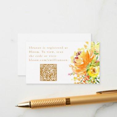 Elegant Yellow Watercolor Floral Bridal Shower QR Enclosure Invitations