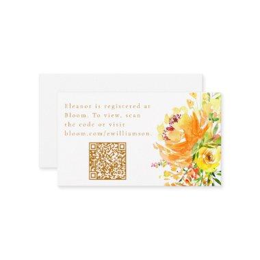 Elegant Yellow Watercolor Floral Bridal Shower QR Enclosure Invitations