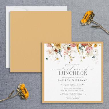 Elegant Yellow Wildflower Bridal Luncheon Invitations