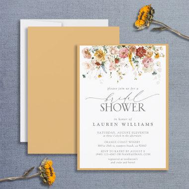 Elegant Yellow Wildflower Watercolor Bridal Shower Invitations