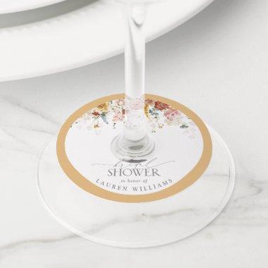 Elegant Yellow Wildflower Watercolor Bridal Shower Wine Glass Tag